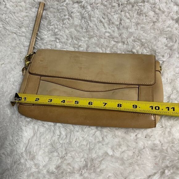 J Crew leather beige and tan clutch brass hardware. - Picture 10 of 11